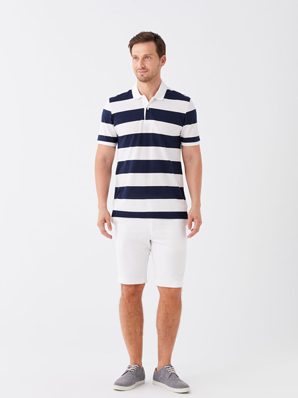 Lacivert Polo Yaka Kısa Kollu Renk Bloklu Pike Erkek Tişört-2