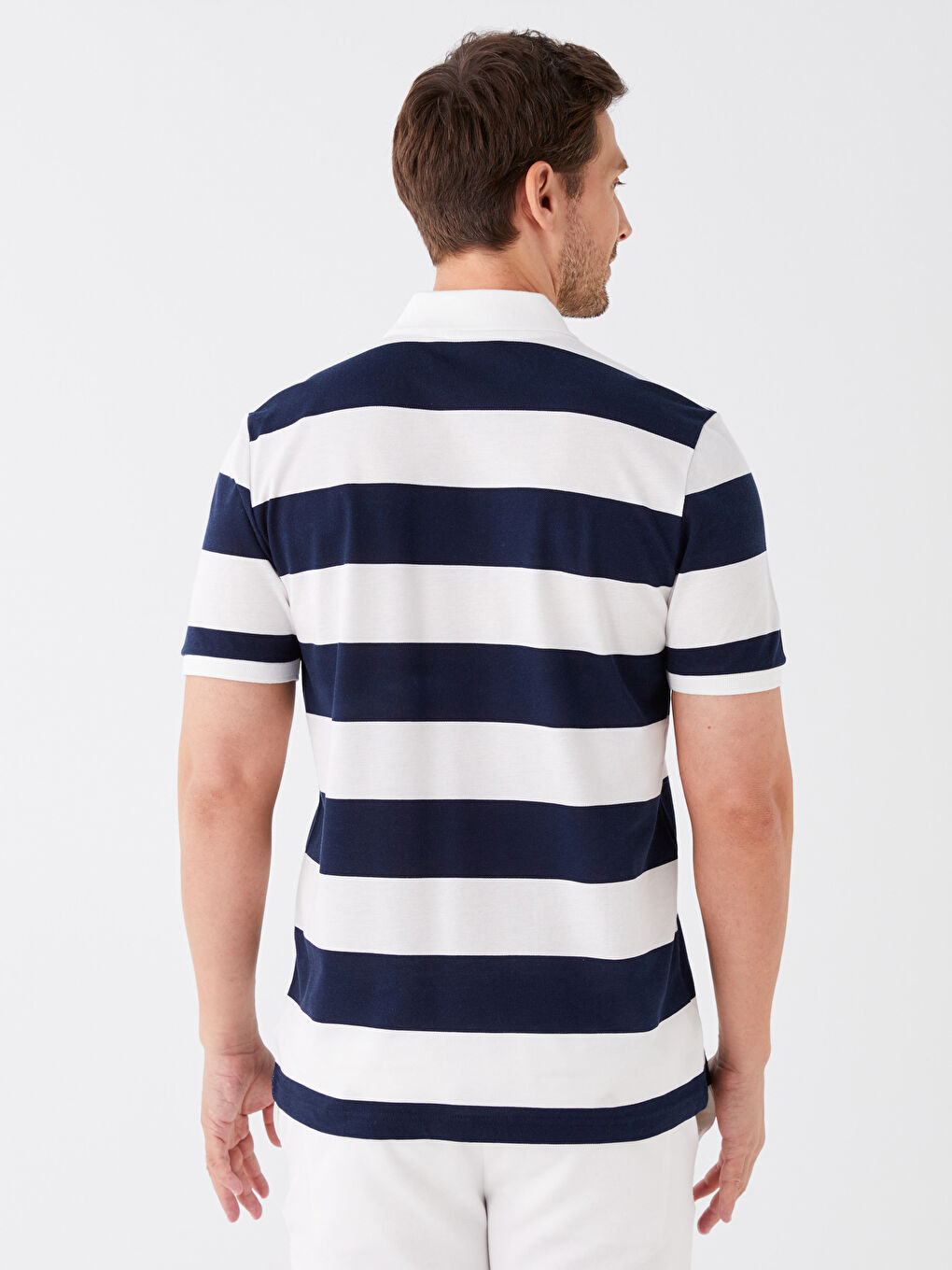 Lacivert Polo Yaka Kısa Kollu Renk Bloklu Pike Erkek Tişört-4