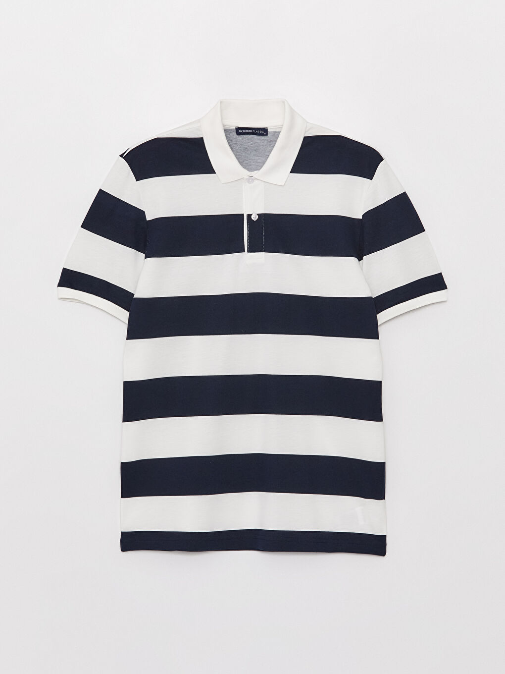 Lacivert Polo Yaka Kısa Kollu Renk Bloklu Pike Erkek Tişört-5