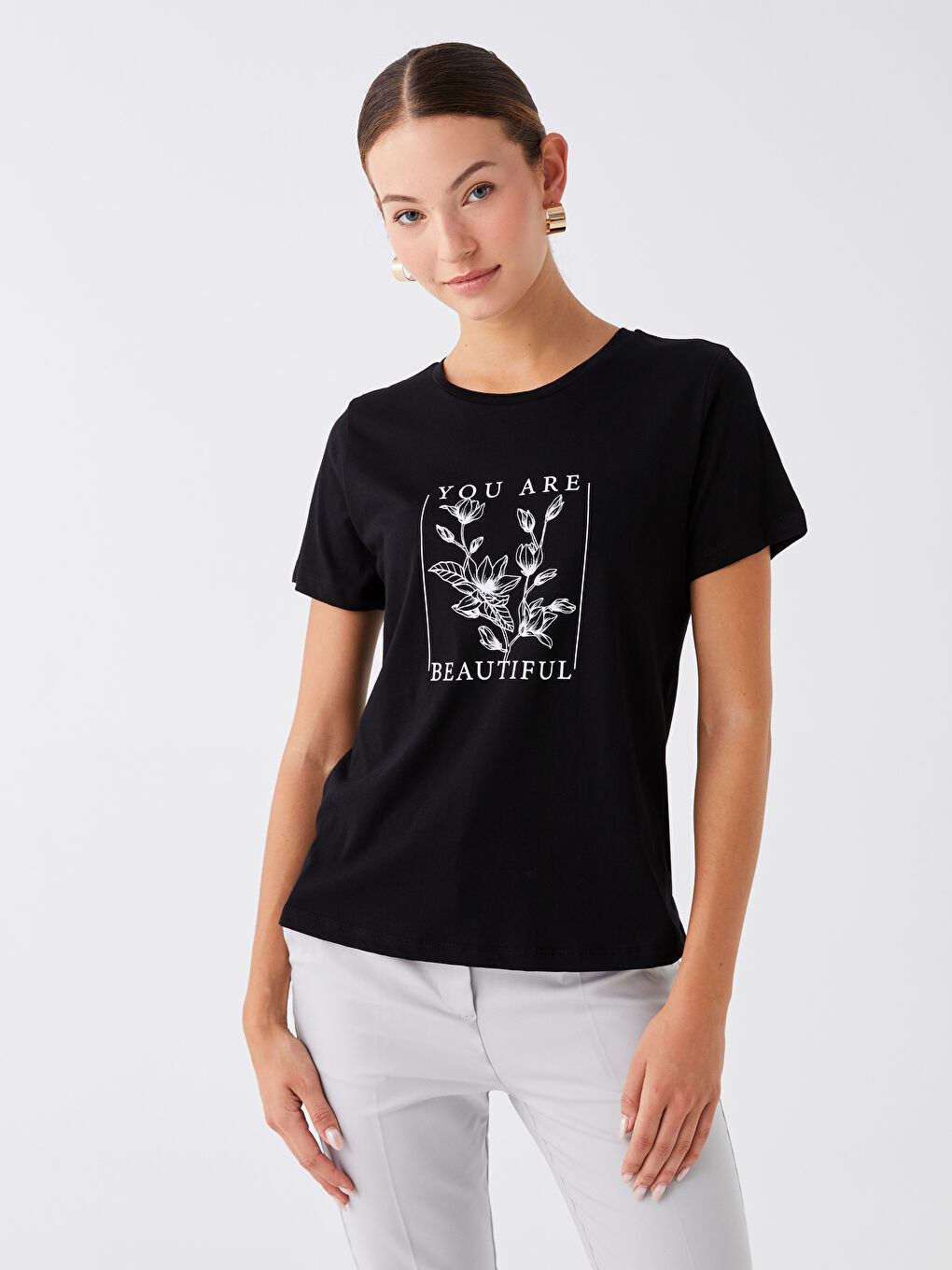 Crew Neck Printed Short Sleeve Women's T-Shirt