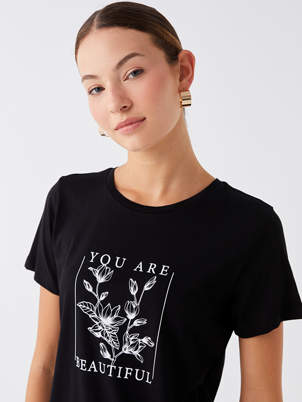 Crew Neck Printed Short Sleeve Women's T-Shirt-1