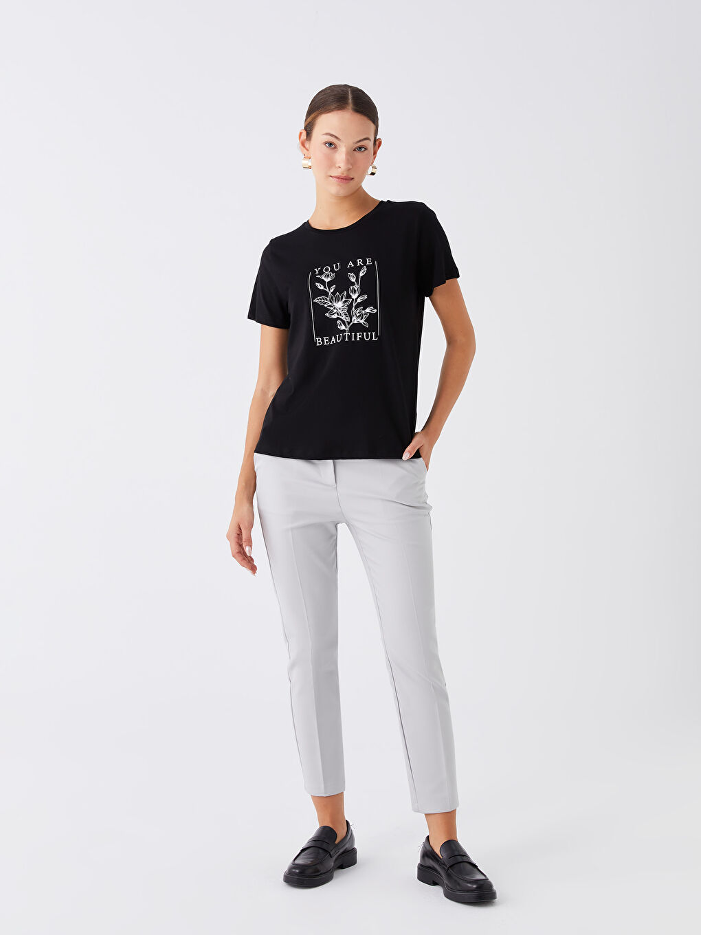 Crew Neck Printed Short Sleeve Women's T-Shirt-2