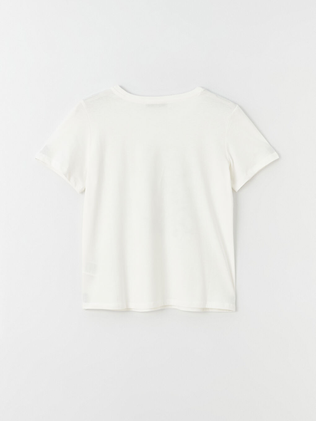 Ekru Bisiklet Yaka Baskılı Kısa Kollu Kadın Tişört-6