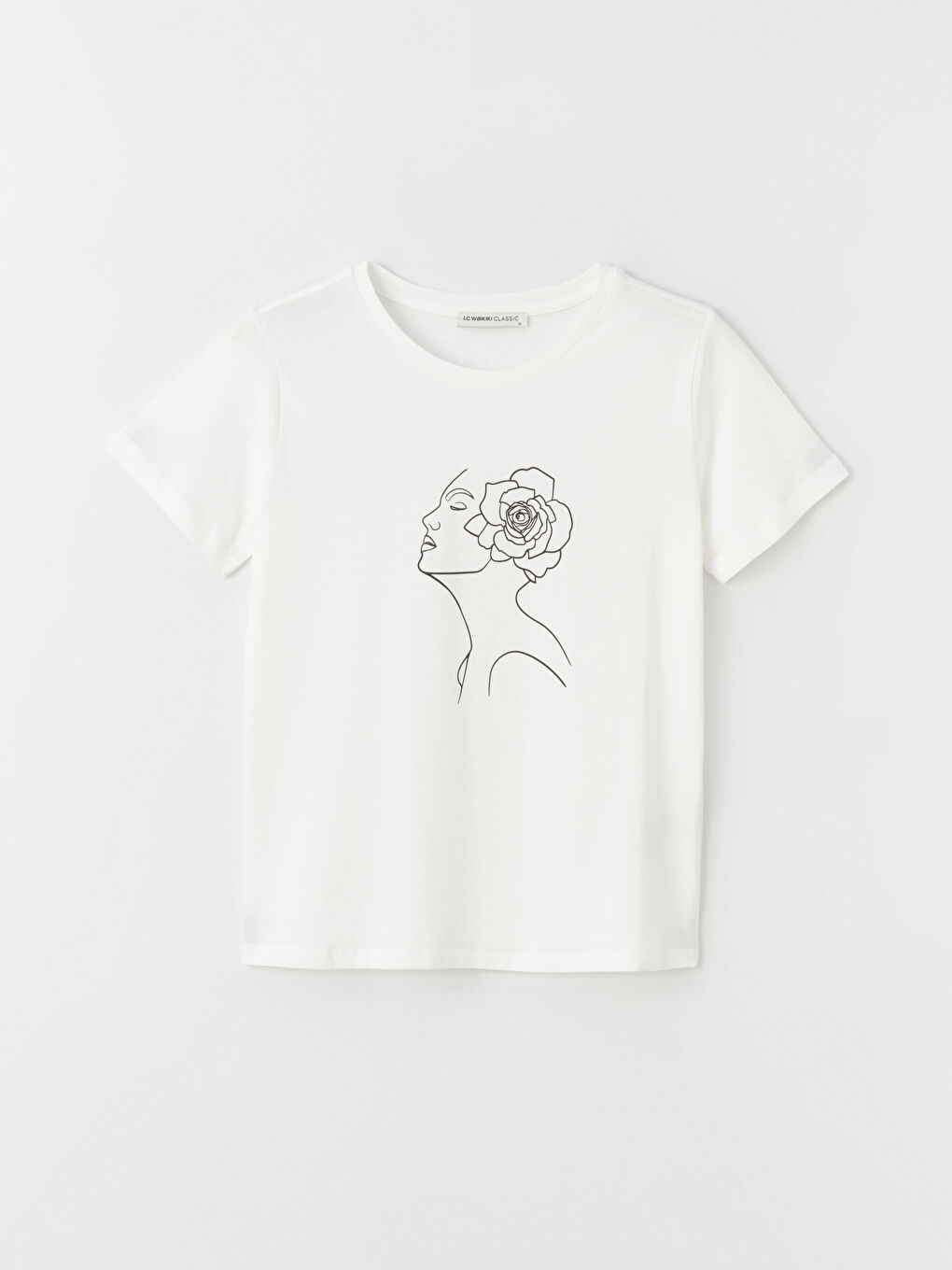 تيشيرت نسائي بأكمام قصيرة وياقة دائرية مطبوع-5