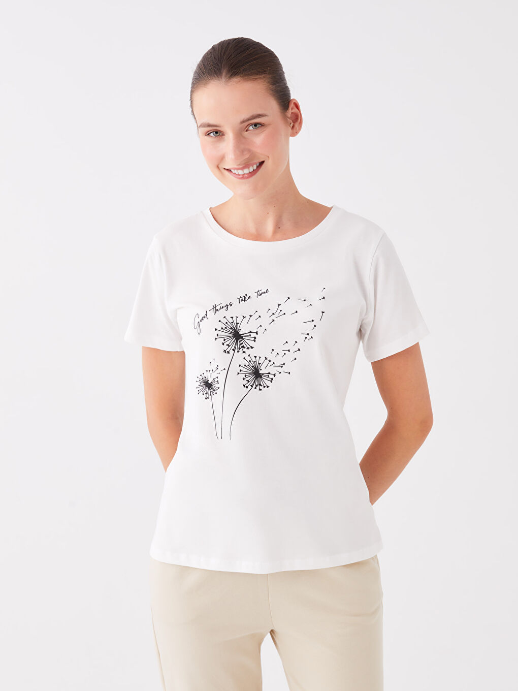 Crew Neck Printed Short Sleeve Women's T-Shirt-1