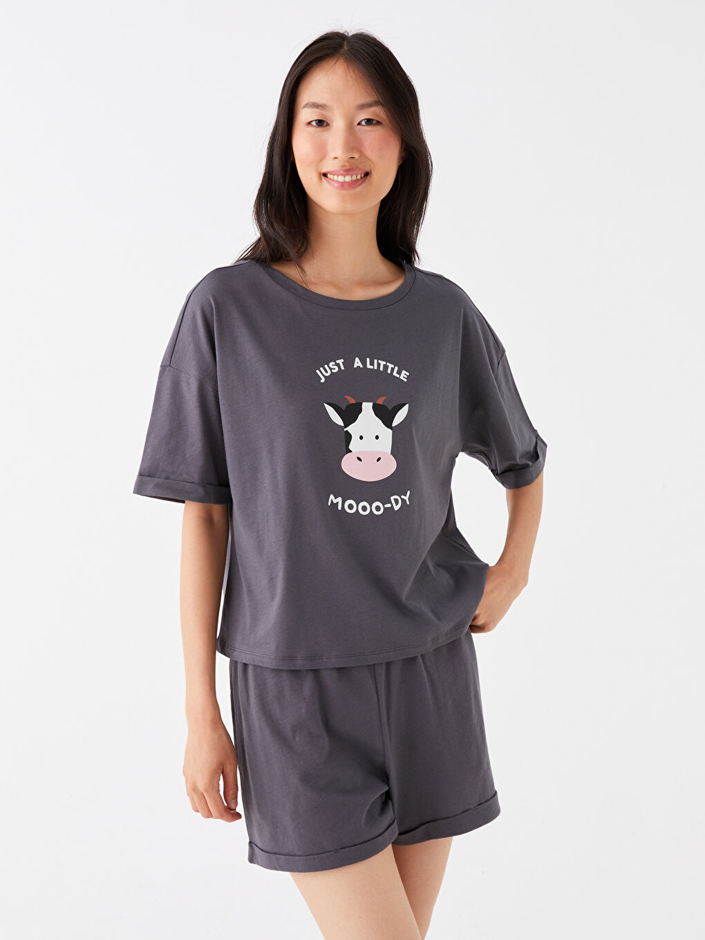 Crew Neck Printed Short Sleeve Women's Short Pyjamas Set -S3KI00Z8-HLC