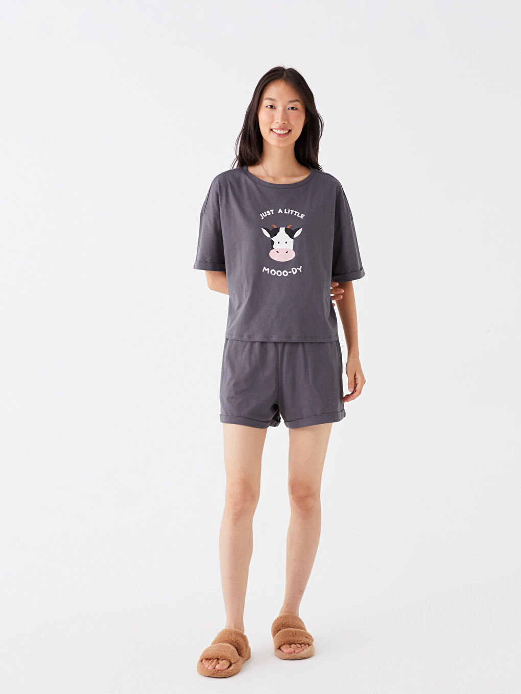 Crew Neck Printed Short Sleeve Women's Short Pyjamas Set -S3KI00Z8-HLC