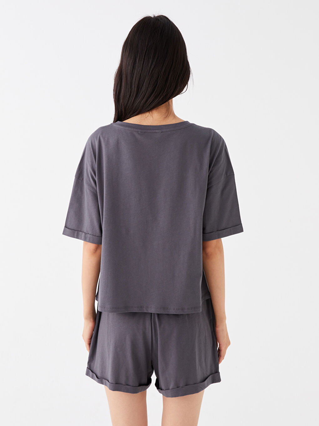 Crew Neck Printed Short Sleeve Women's Short Pyjamas Set -S3KI00Z8-HLC