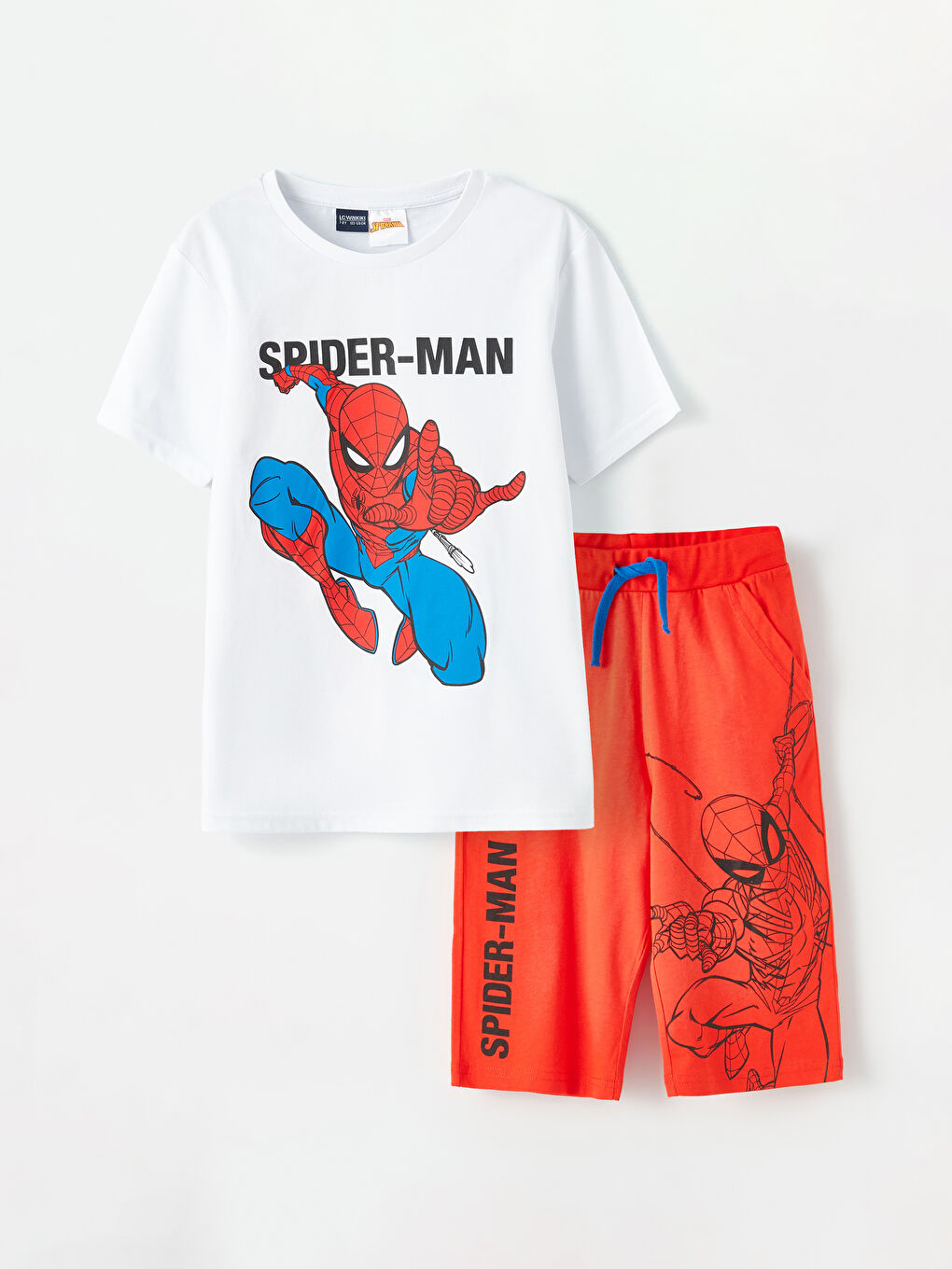 Kırmızı Bisiklet Yaka Spider-Man Baskılı Kısa Kollu Erkek Çocuk Tişört ve Şort