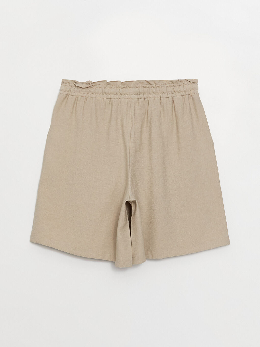 Bej Beli Lastikli Rahat Kalıp Kadın Şort-6