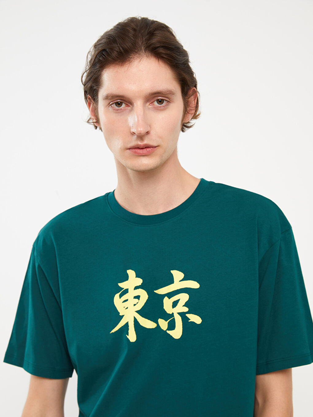 Yeşil Bisiklet Yaka Kısa Kollu Baskılı Penye Erkek Tişört-2