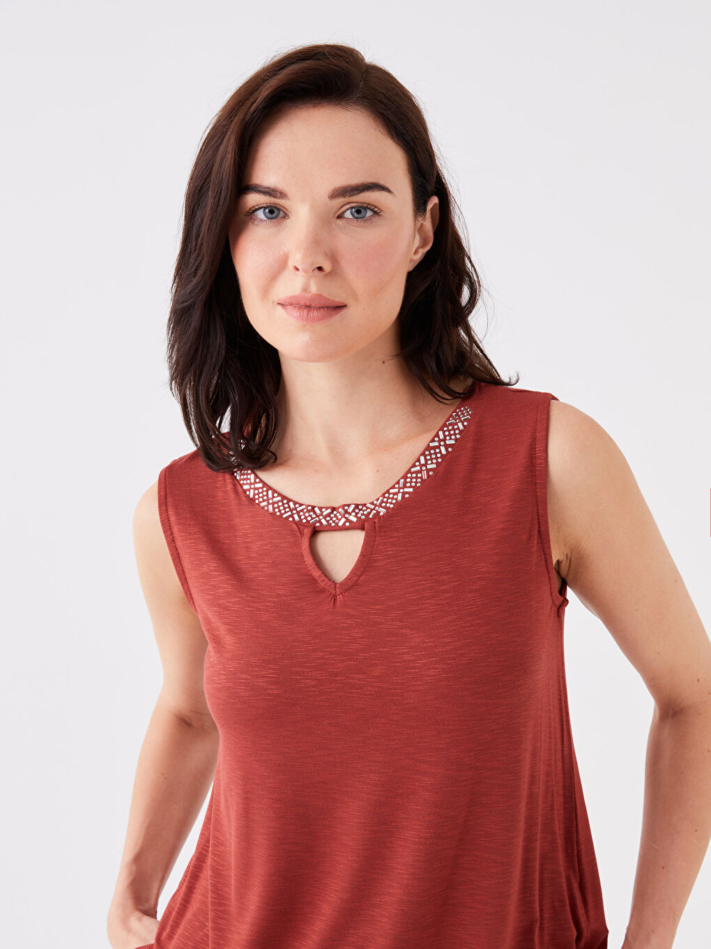 Kahverengi Bisiklet Yaka Baskılı Kadın Bluz