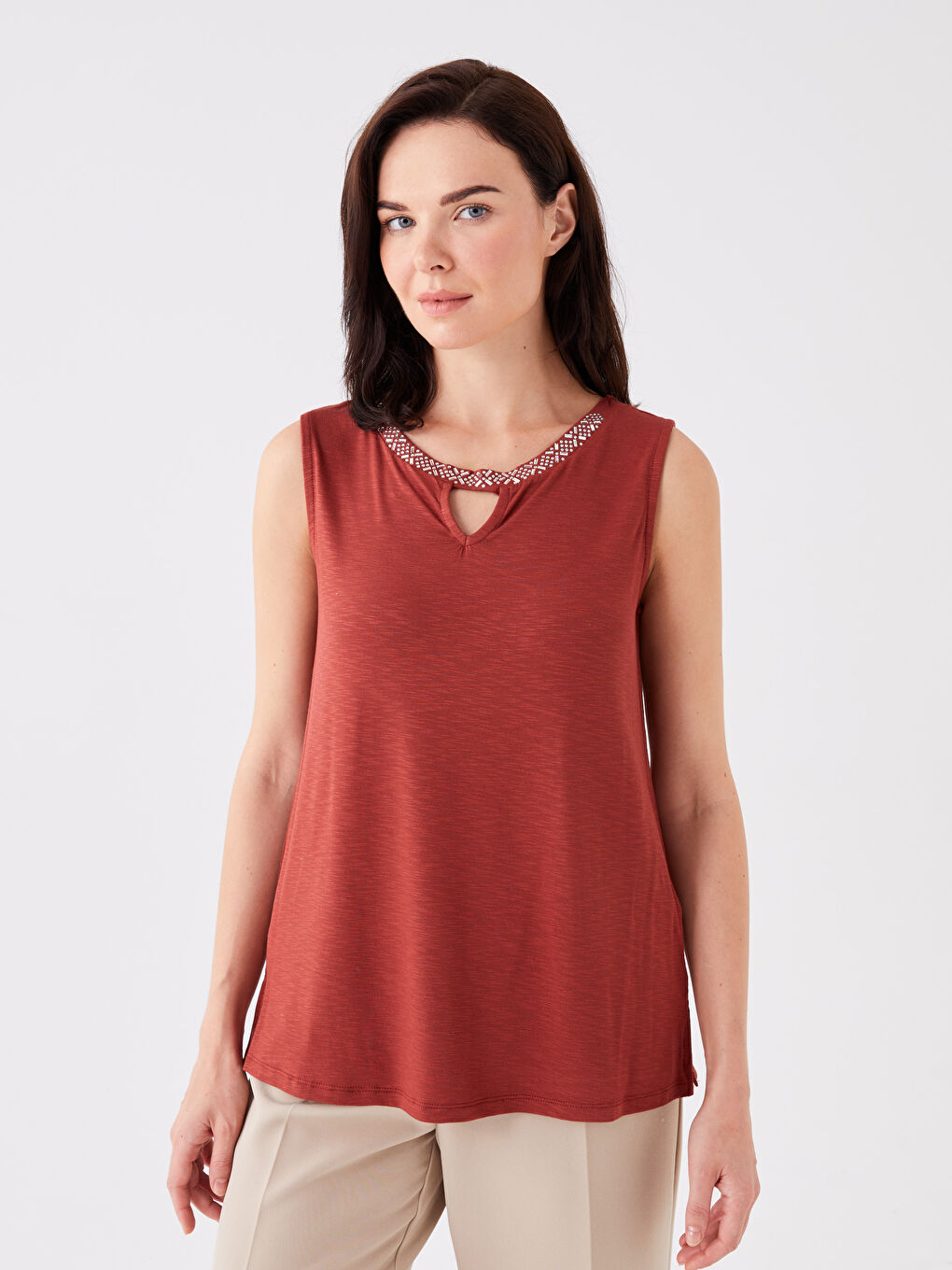 Kahverengi Bisiklet Yaka Baskılı Kadın Bluz-1