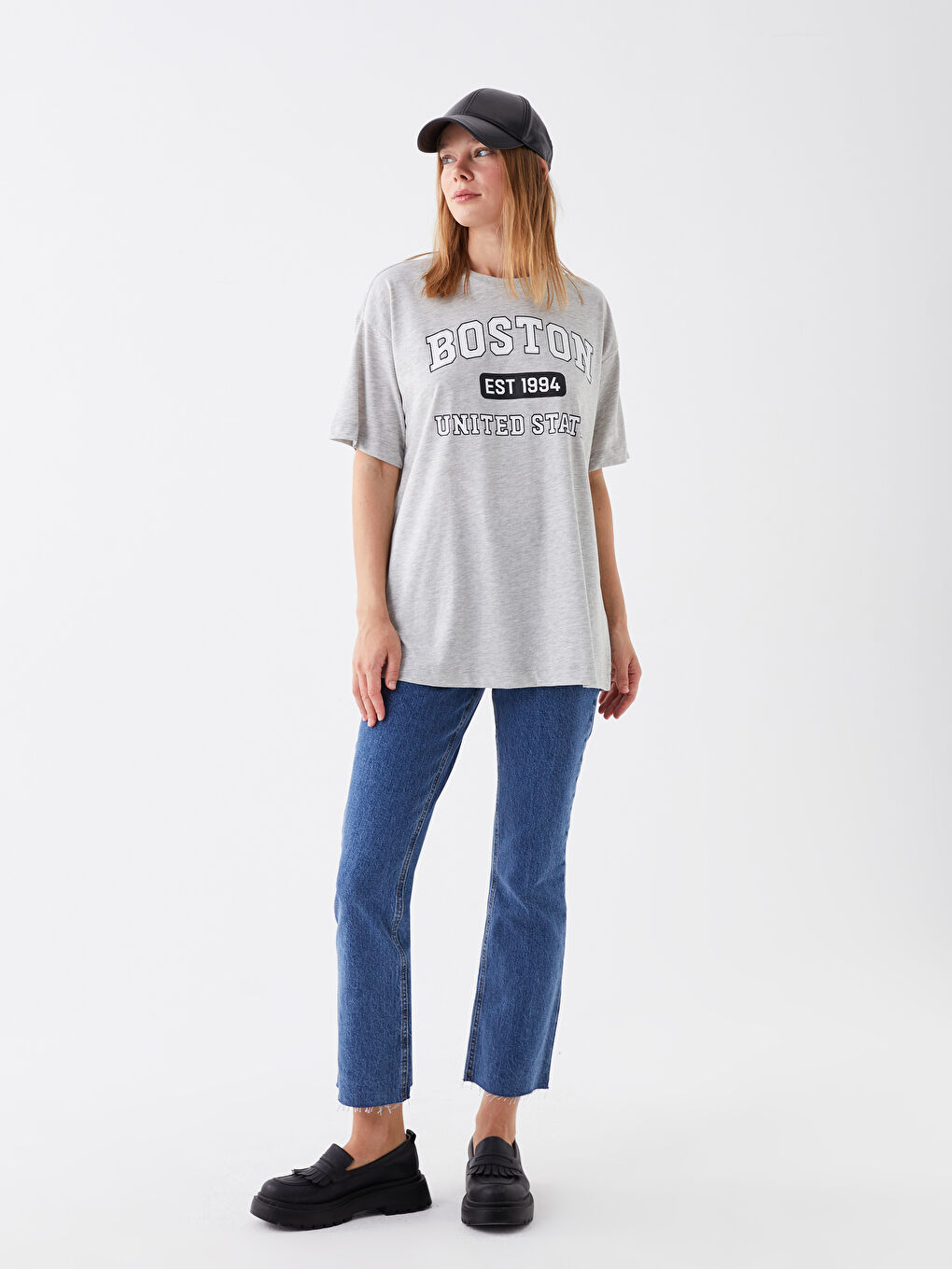 Gri Bisiklet Yaka Baskılı Kısa Kollu Kadın Tunik-2