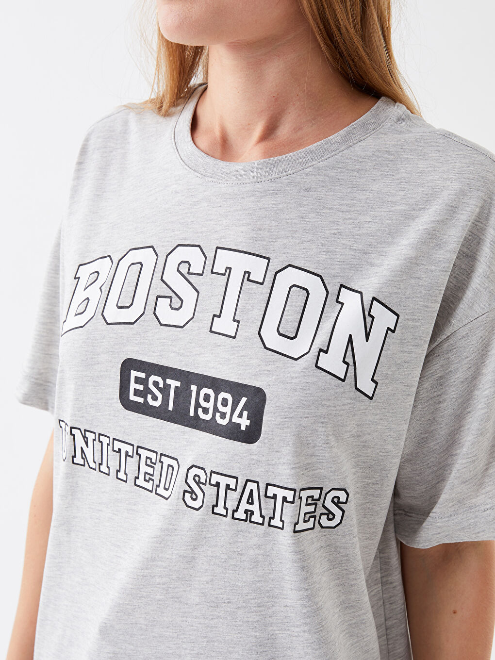 Gri Bisiklet Yaka Baskılı Kısa Kollu Kadın Tunik-3