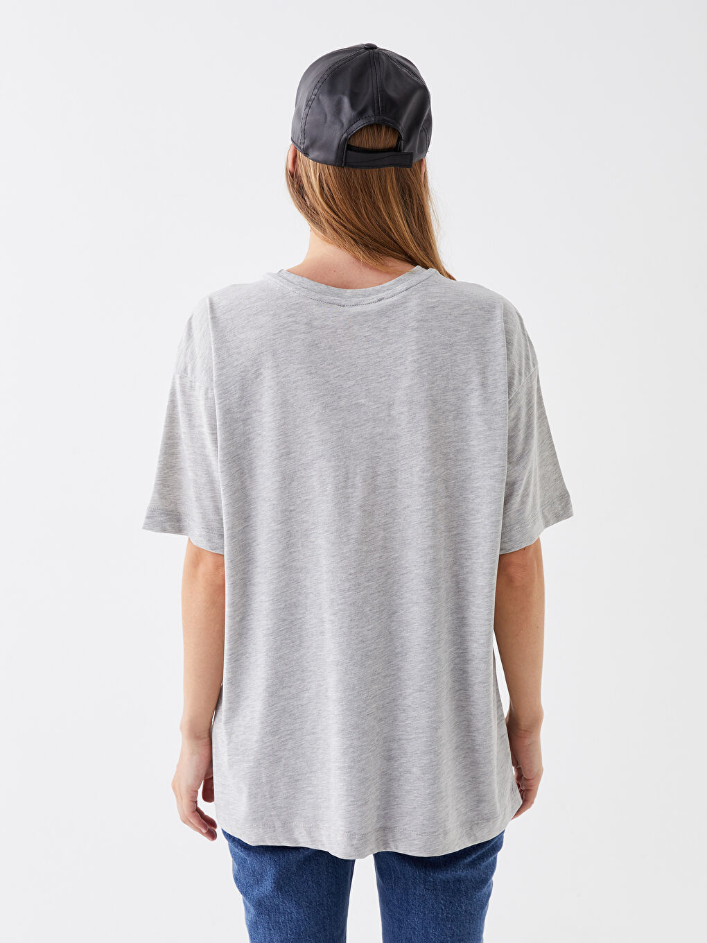 Gri Bisiklet Yaka Baskılı Kısa Kollu Kadın Tunik-4