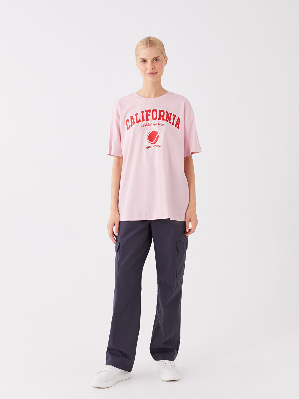 Pembe Bisiklet Yaka Baskılı Kısa Kollu Kadın Tunik-2