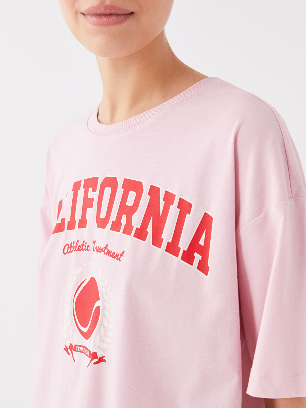 Pembe Bisiklet Yaka Baskılı Kısa Kollu Kadın Tunik-3