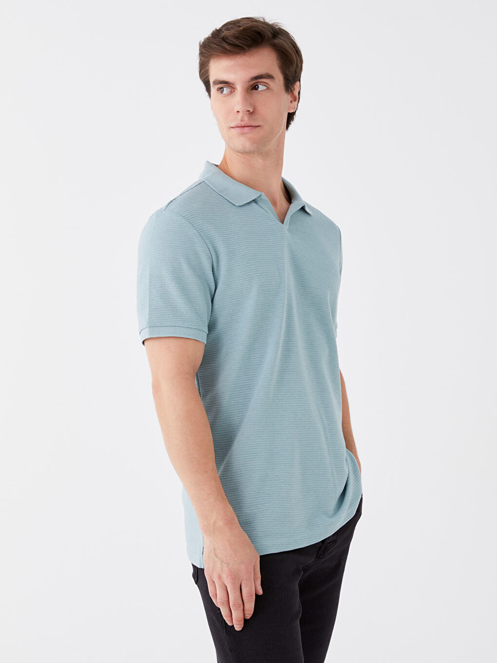 Yeşil Polo Yaka Kısa Kollu Erkek Tişört-1