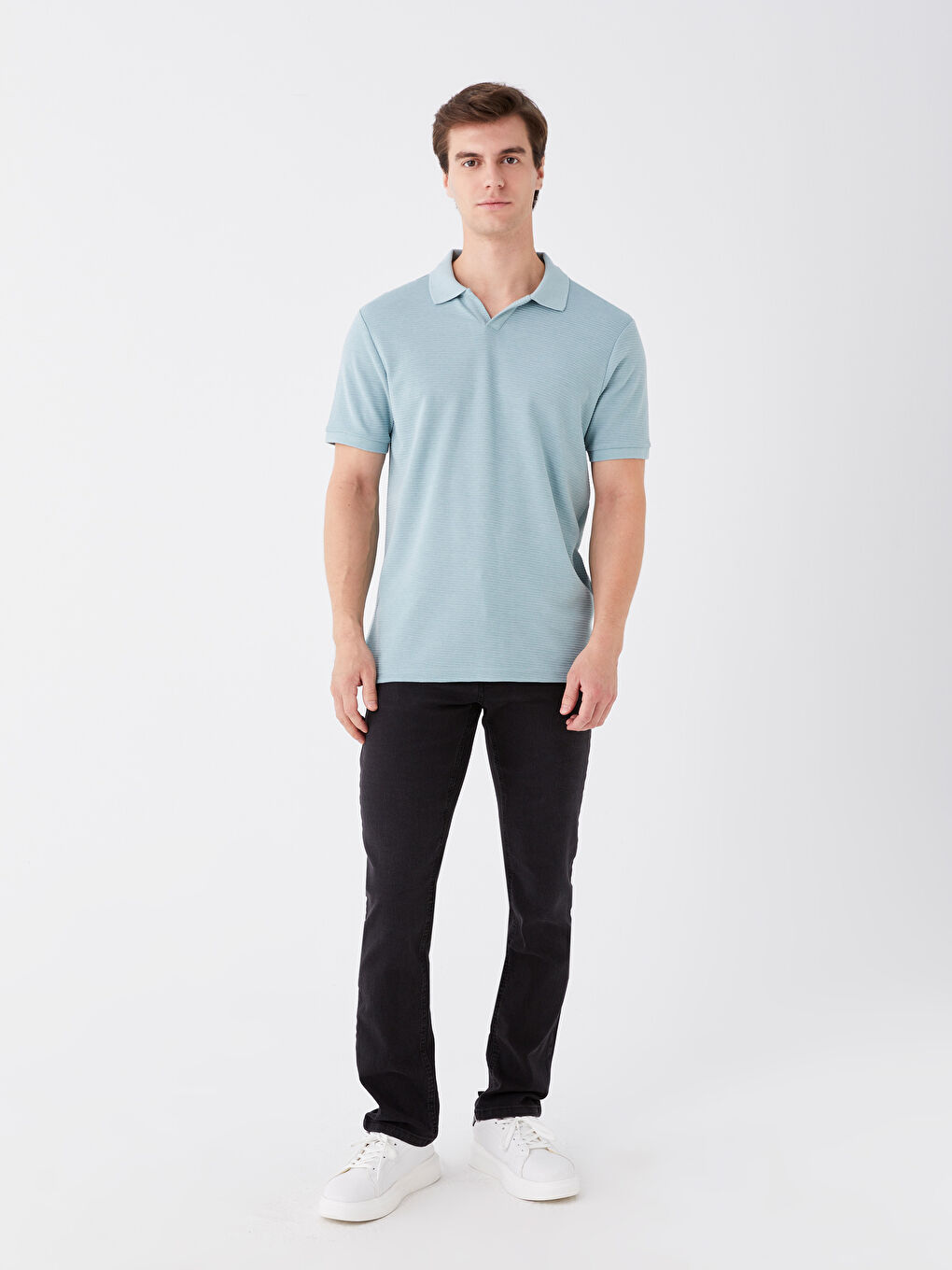 Yeşil Polo Yaka Kısa Kollu Erkek Tişört-2