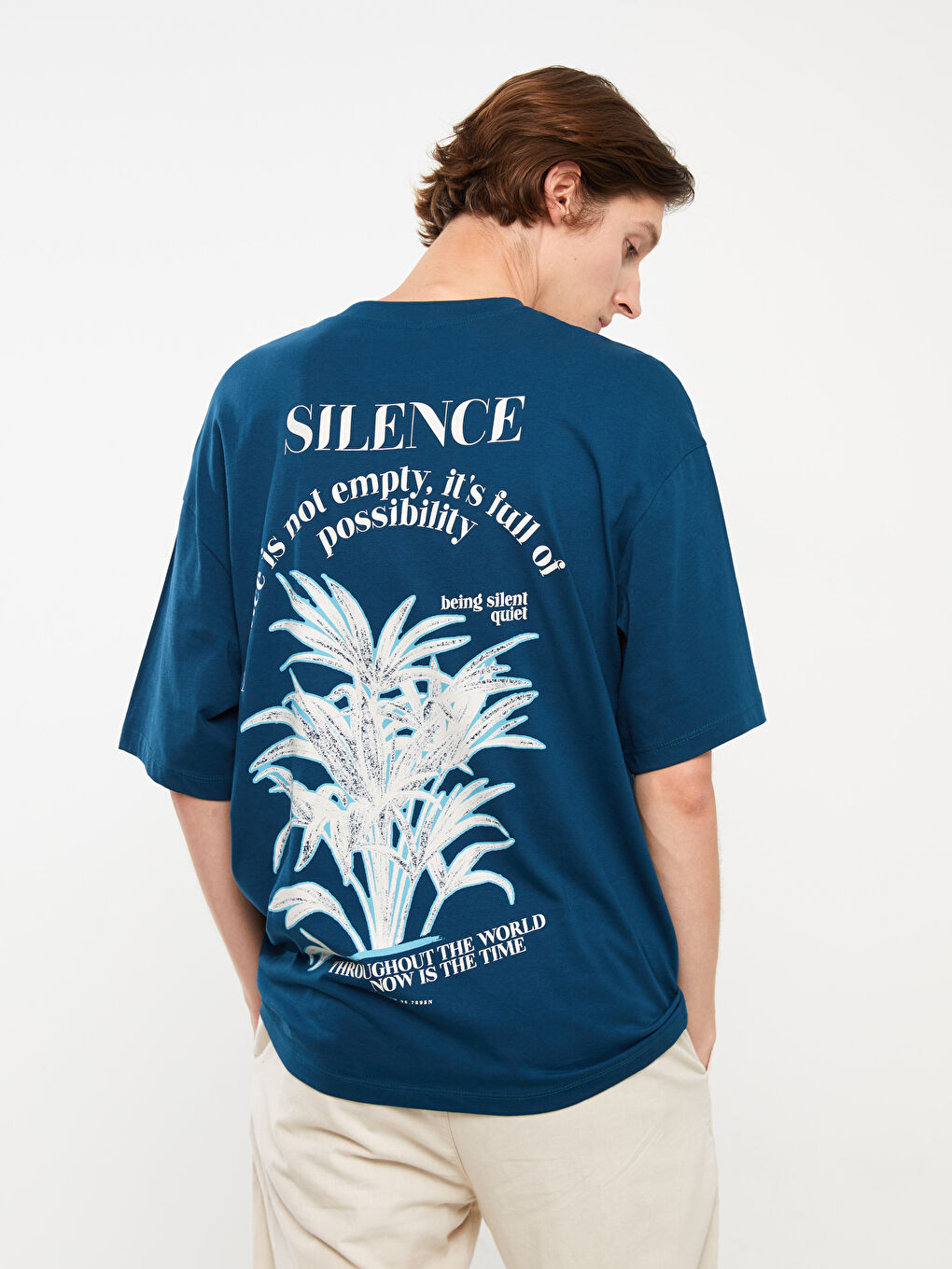 Petrol Bisiklet Yaka Kısa Kollu Baskılı Penye Erkek Tişört