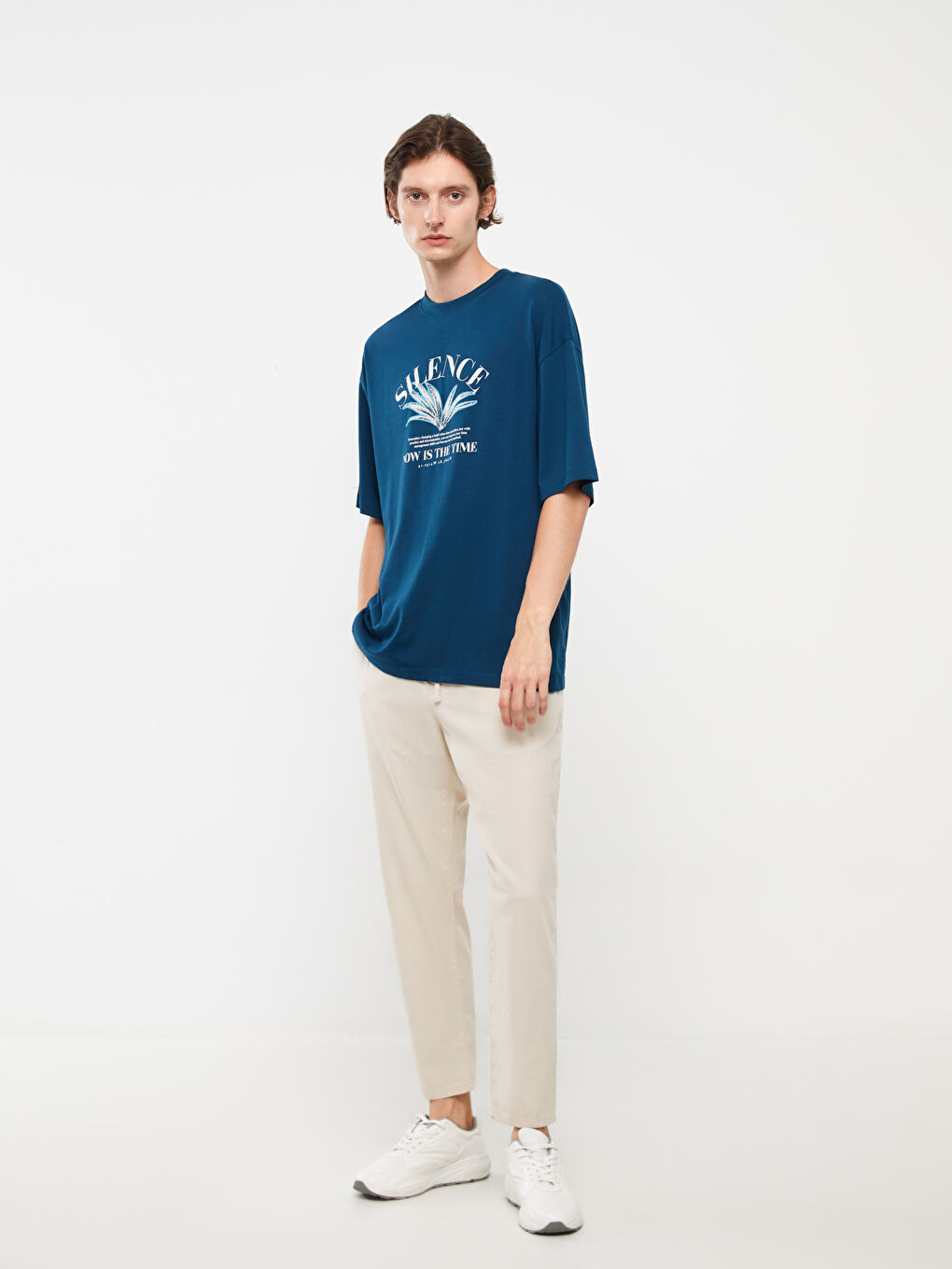 Petrol Bisiklet Yaka Kısa Kollu Baskılı Penye Erkek Tişört-2