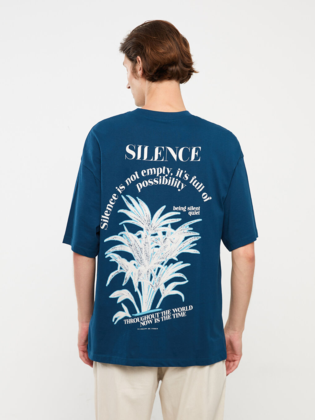 Petrol Bisiklet Yaka Kısa Kollu Baskılı Penye Erkek Tişört-5