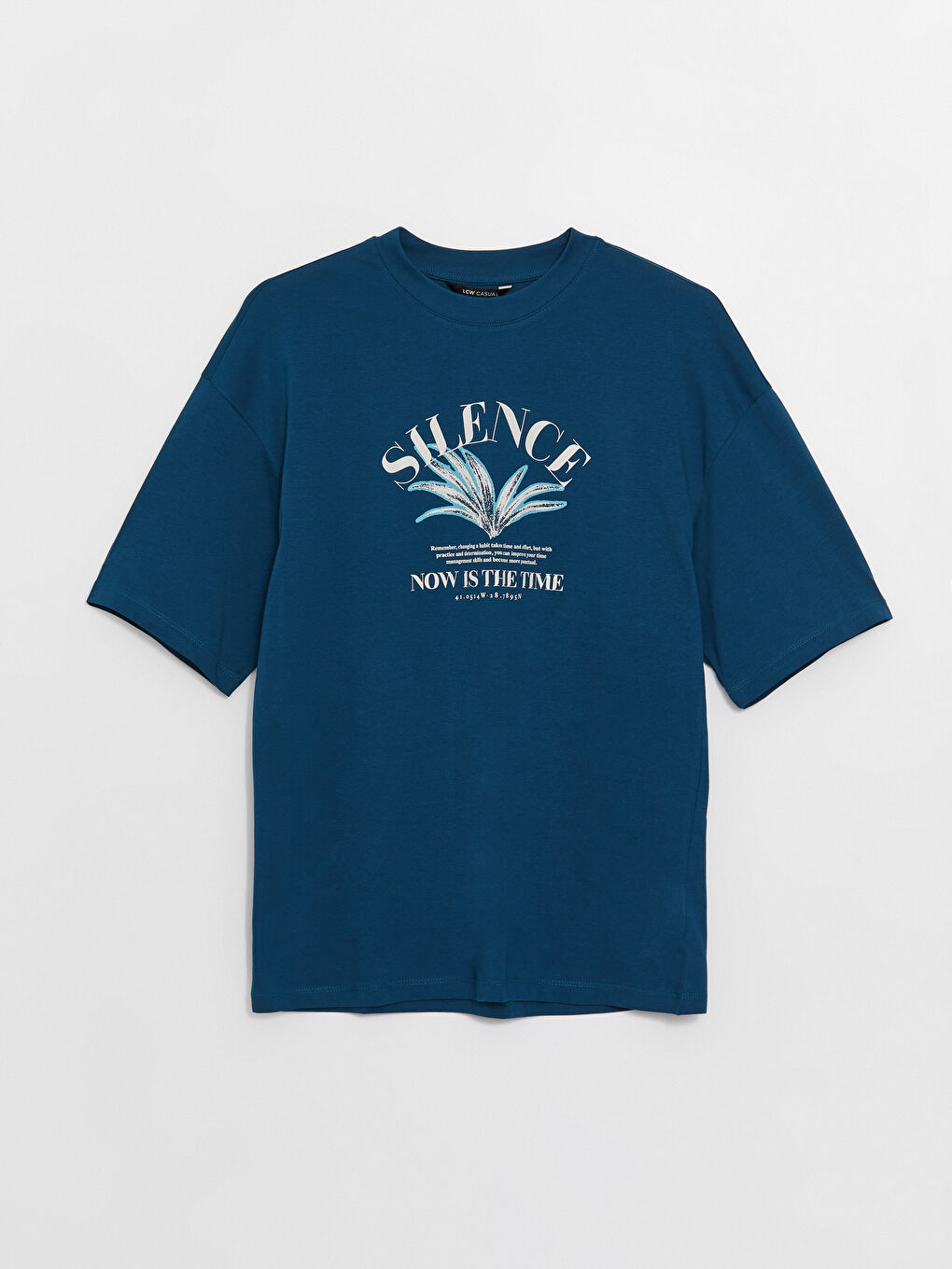 Petrol Bisiklet Yaka Kısa Kollu Baskılı Penye Erkek Tişört-6