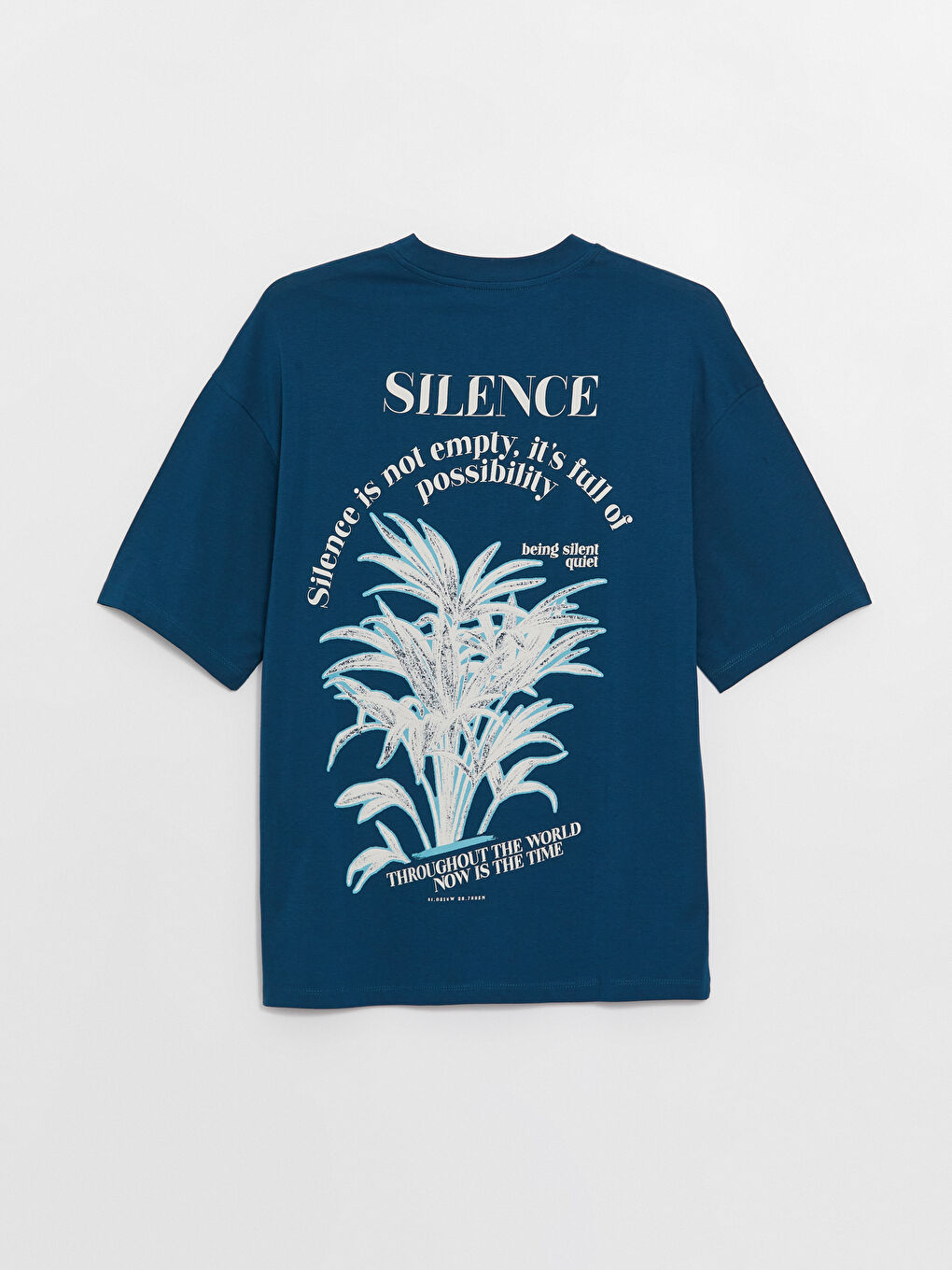 Petrol Bisiklet Yaka Kısa Kollu Baskılı Penye Erkek Tişört-7