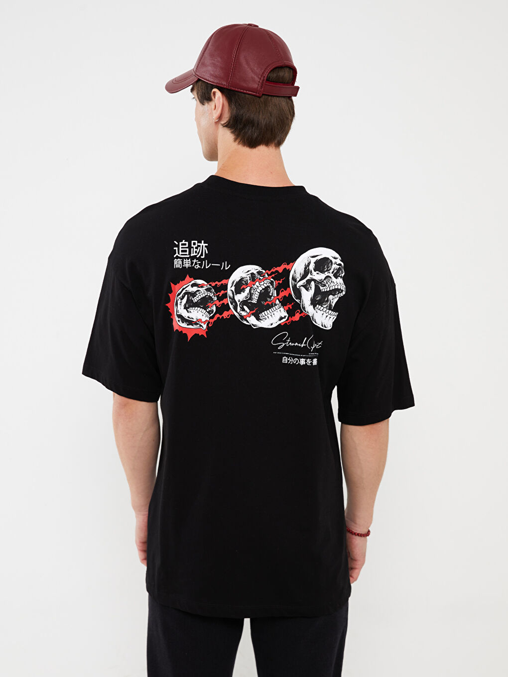 Siyah Bisiklet Yaka Kısa Kollu Baskılı Penye Erkek Tişört-4