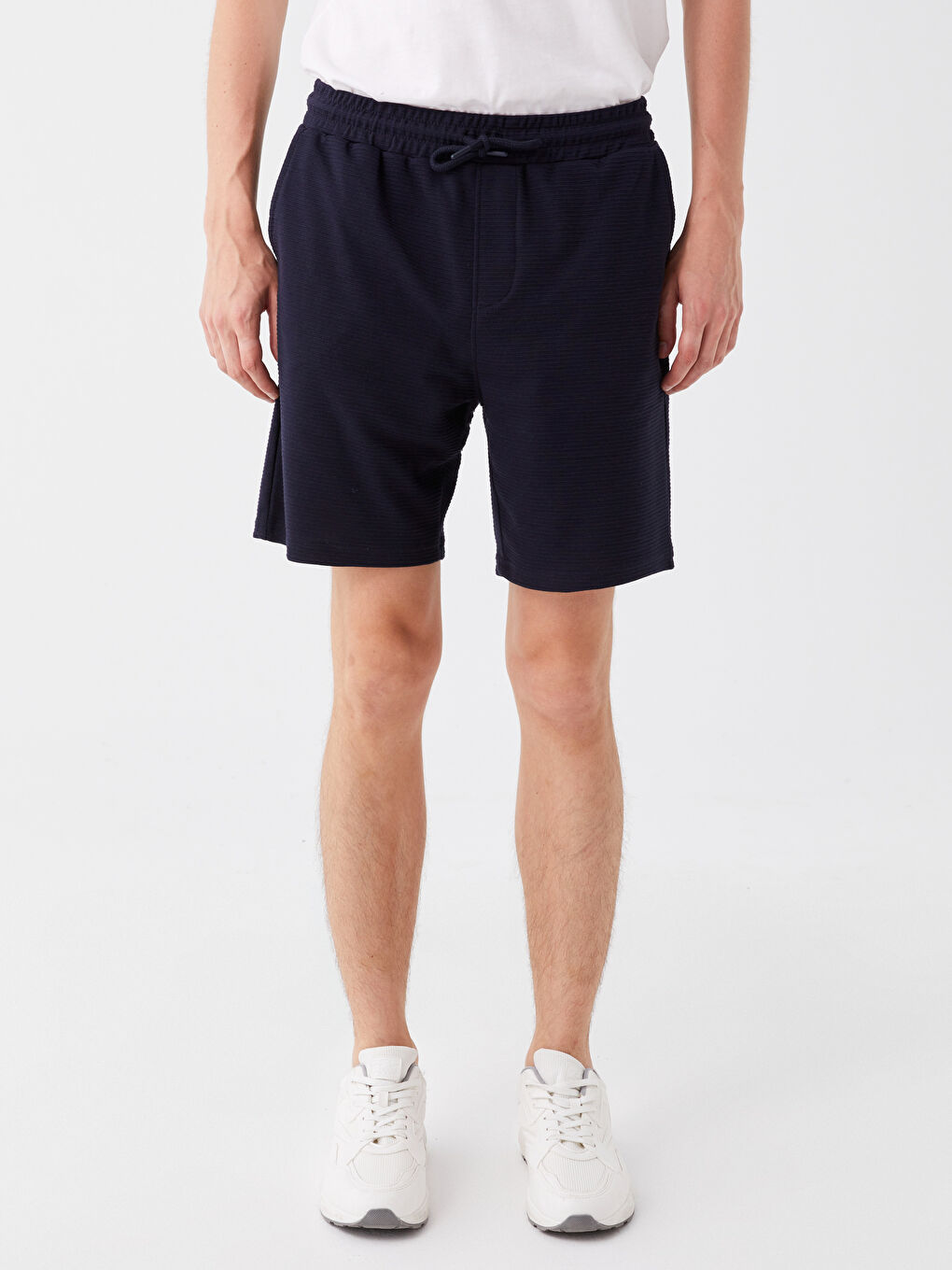 Lacivert Slim Fit Beli Bağlama Detaylı Erkek Şort-2