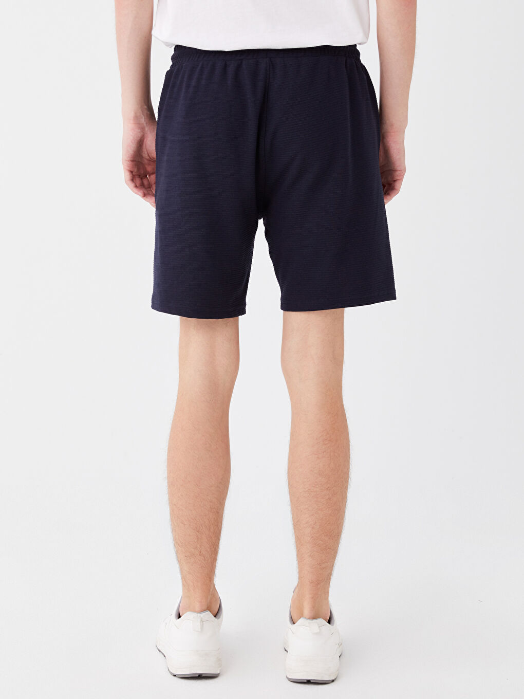 Lacivert Slim Fit Beli Bağlama Detaylı Erkek Şort-4