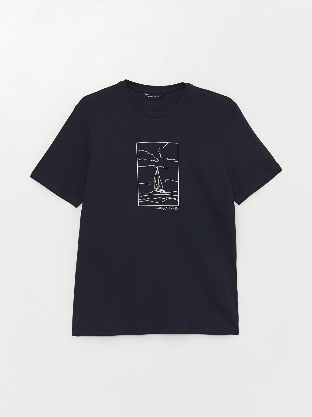 Lacivert Bisiklet Yaka Kısa Kollu Baskılı Penye Erkek Tişört-5