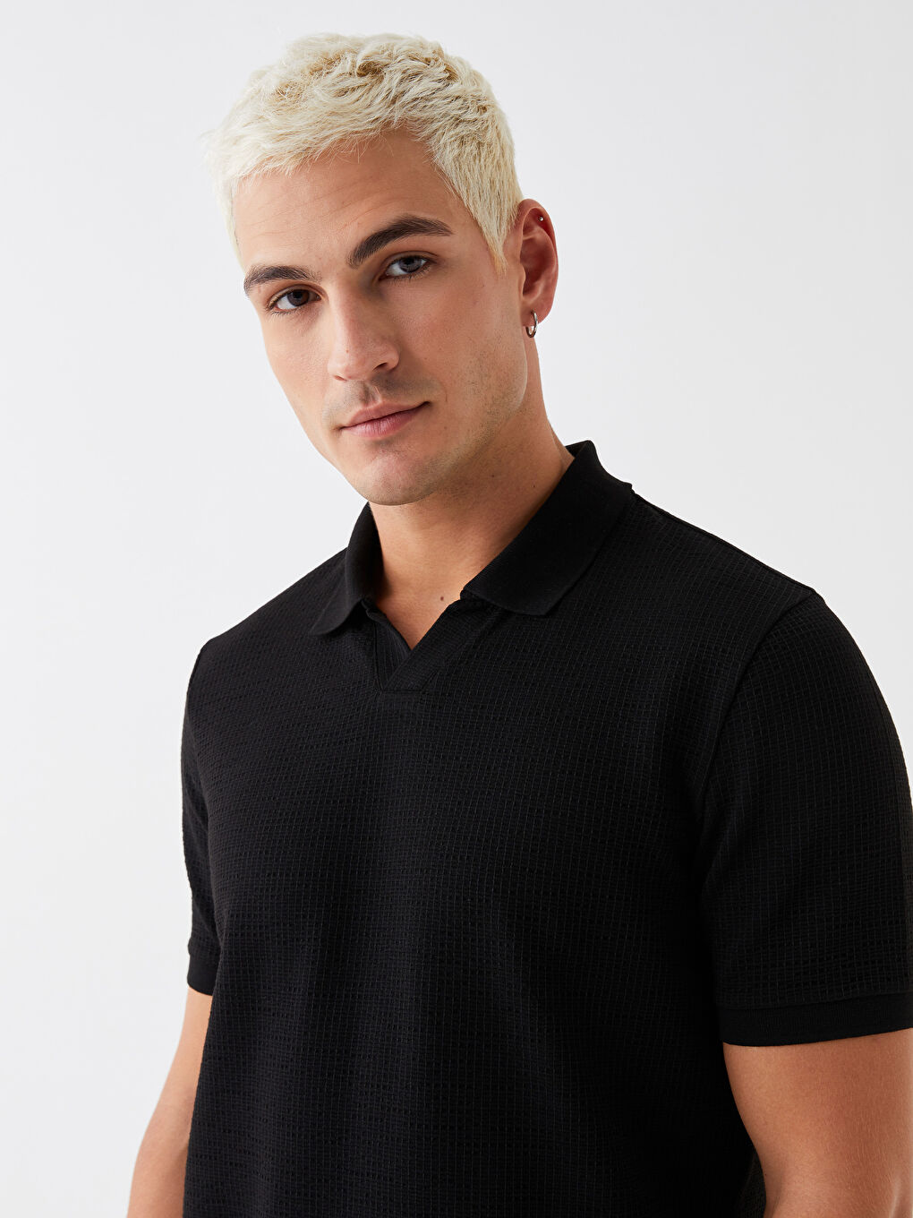 Siyah Polo Yaka Kısa Kollu Erkek Tişört