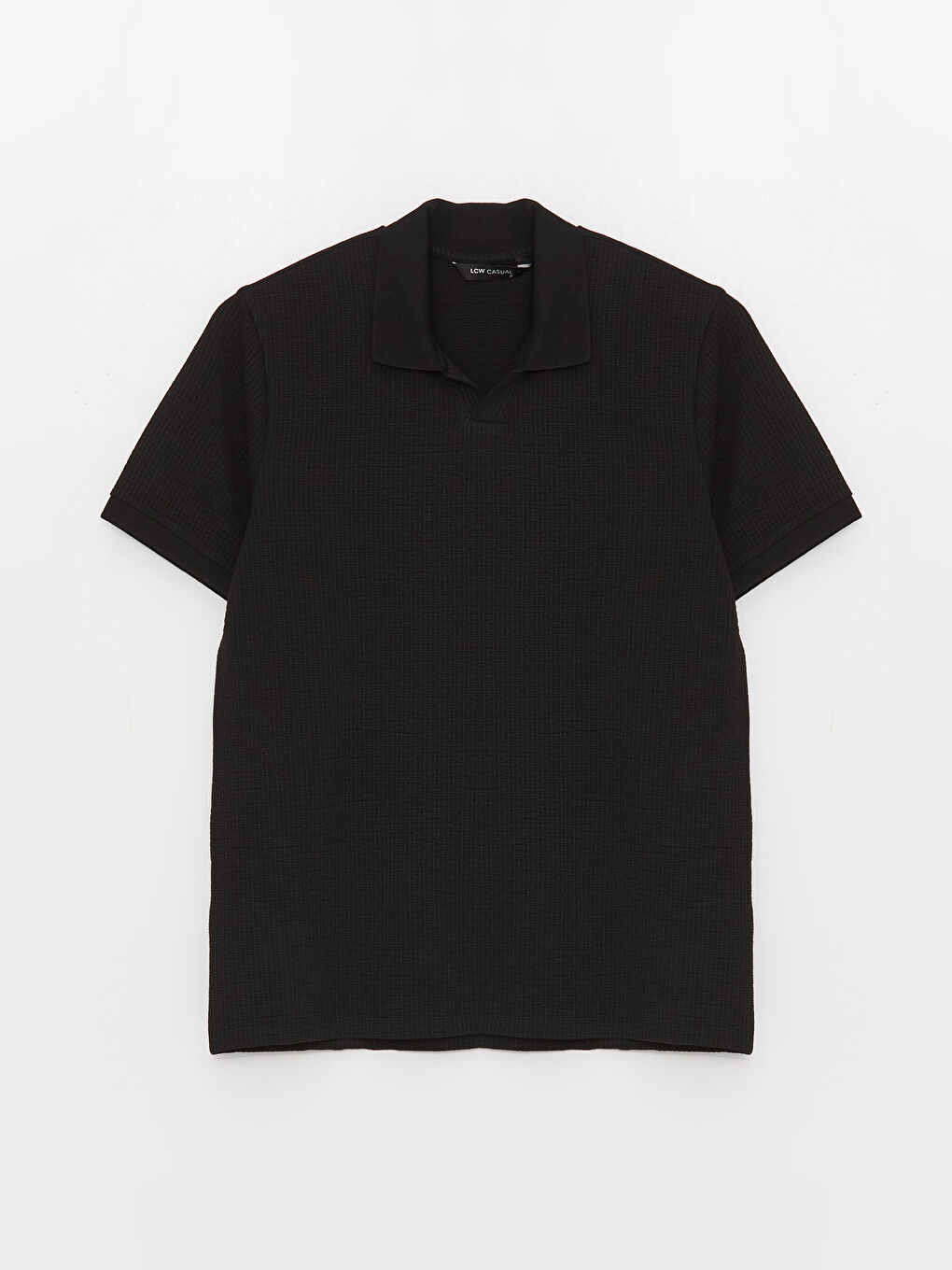 Siyah Polo Yaka Kısa Kollu Erkek Tişört-5