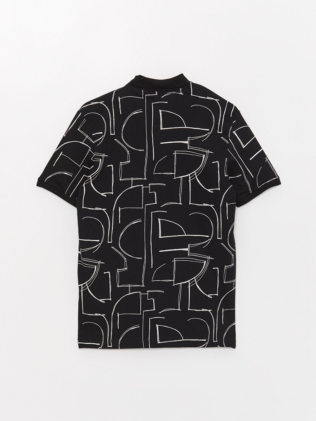 Siyah Polo Yaka Kısa Kollu Desenli Penye Erkek Tişört-6