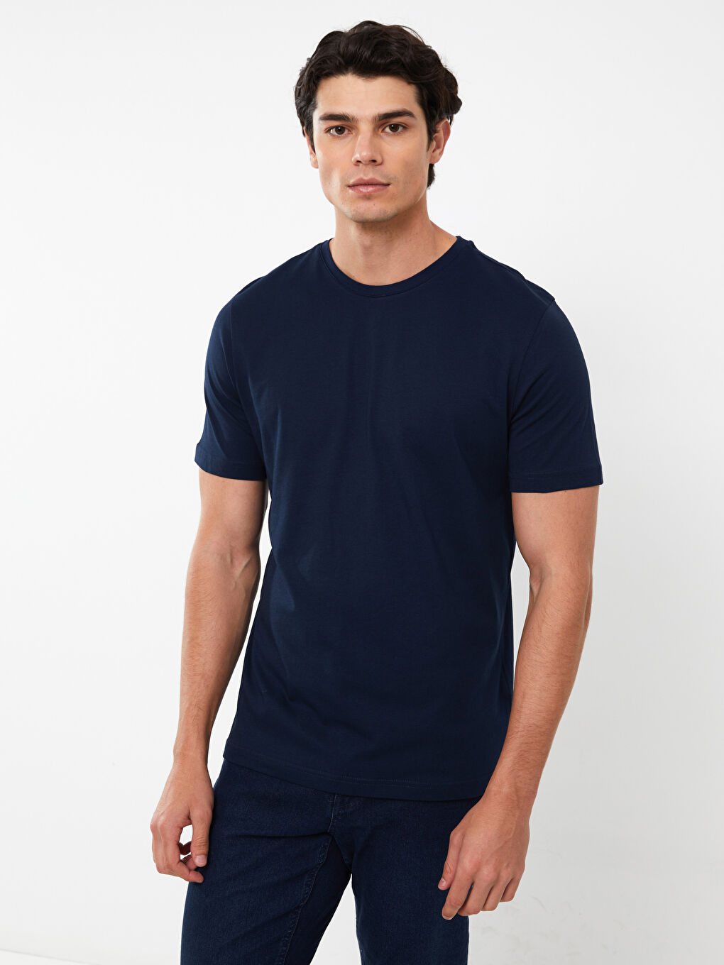 Lacivert Bisiklet Yaka Penye Erkek Tişört