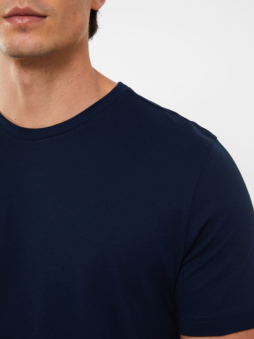 Lacivert Bisiklet Yaka Penye Erkek Tişört-3