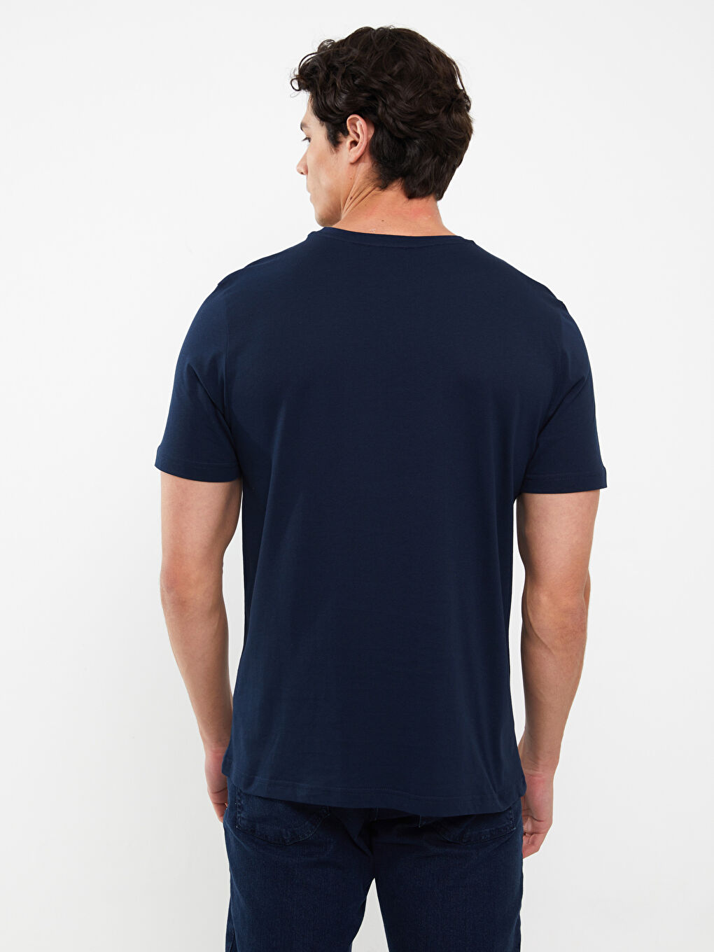 Lacivert Bisiklet Yaka Penye Erkek Tişört-4