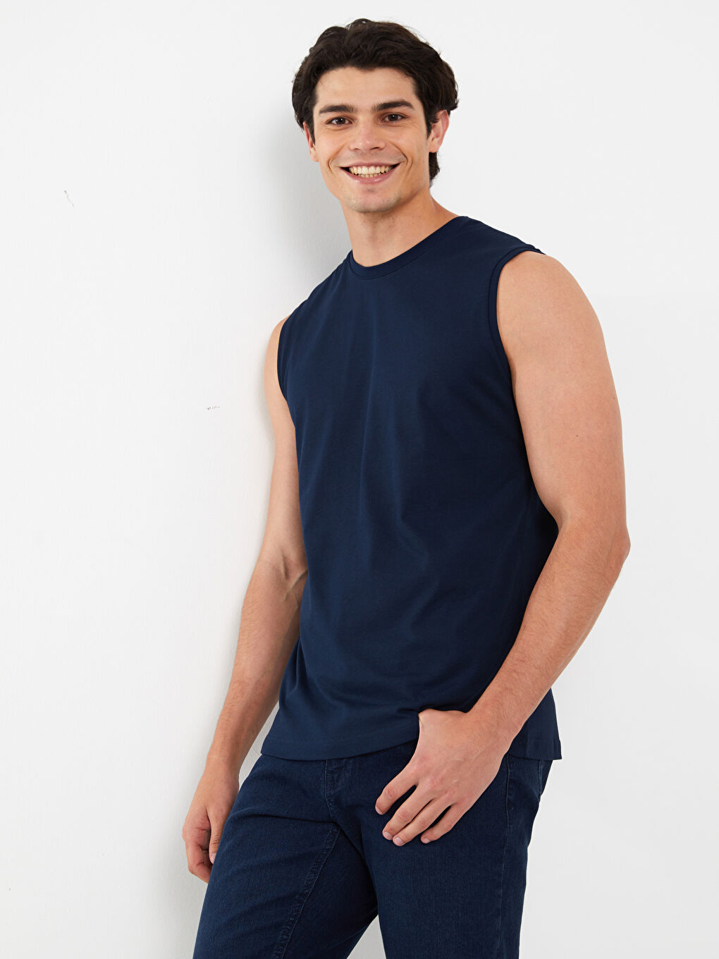 Lacivert Bisiklet Yaka Penye Erkek Kolsuz Tişört