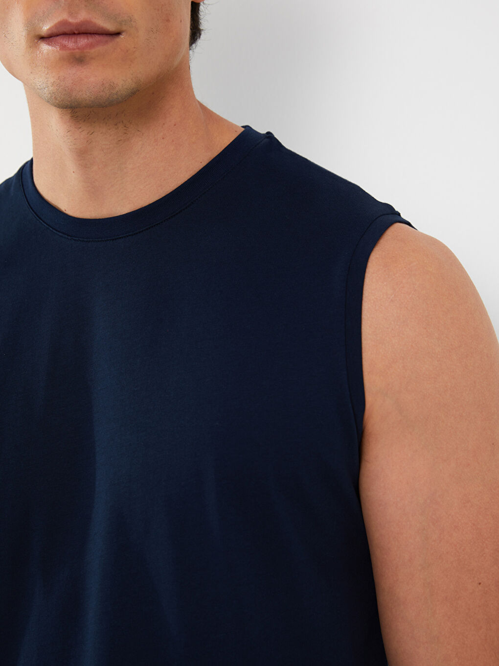 Lacivert Bisiklet Yaka Penye Erkek Kolsuz Tişört-3