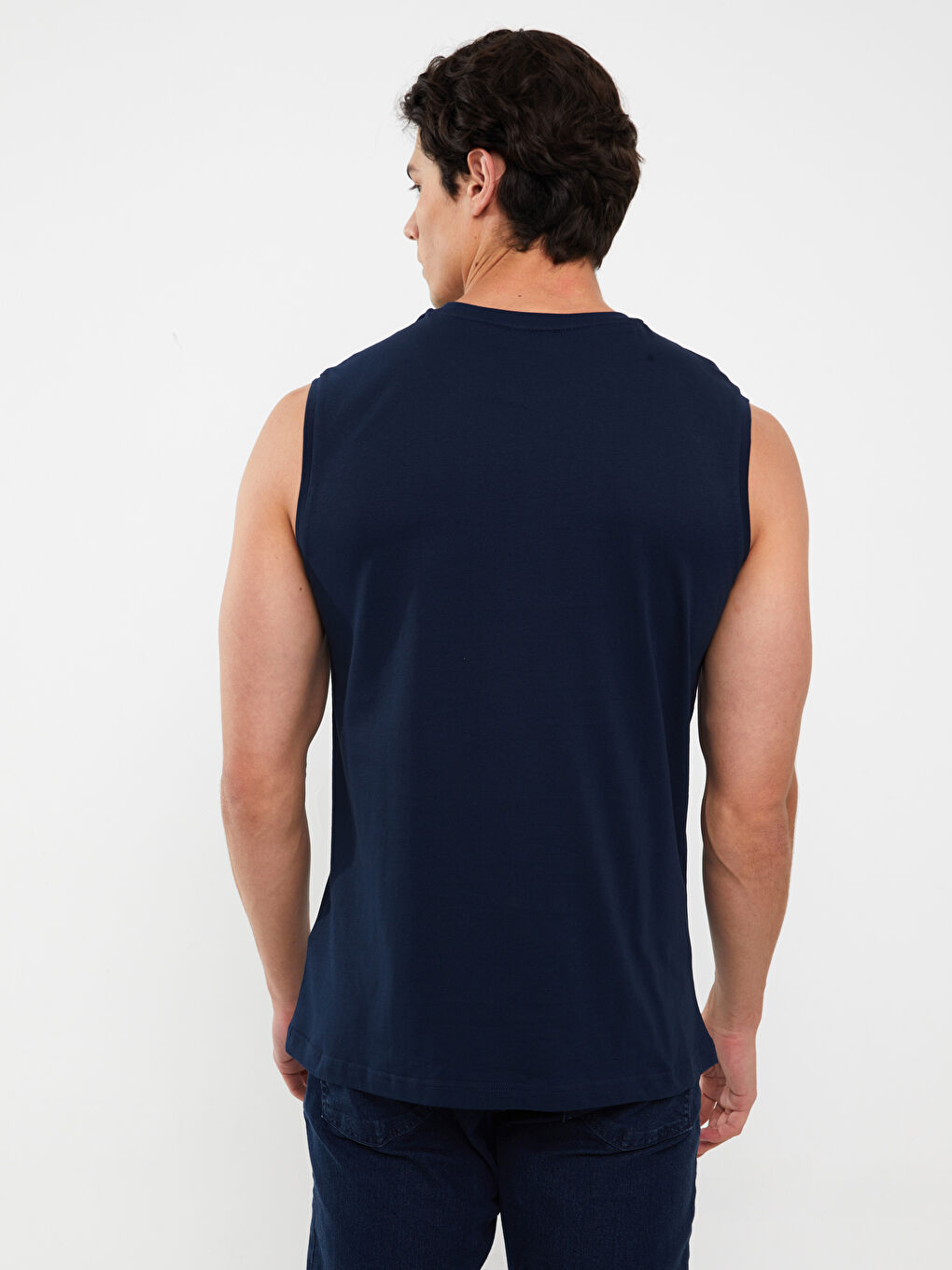 Lacivert Bisiklet Yaka Penye Erkek Kolsuz Tişört-4