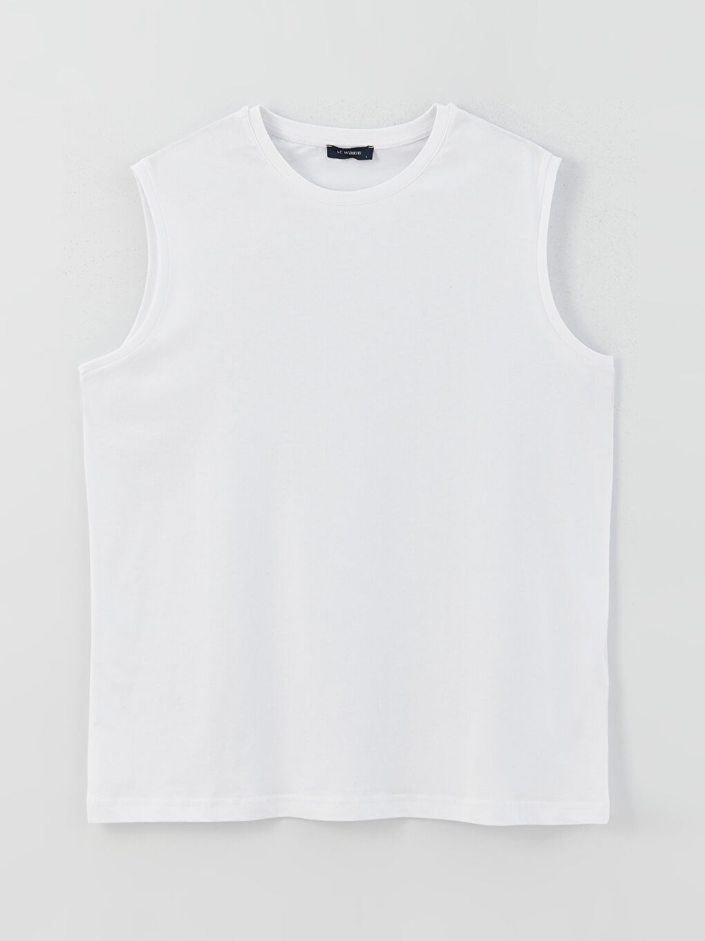 Beyaz Bisiklet Yaka Penye Erkek Kolsuz Tişört-5