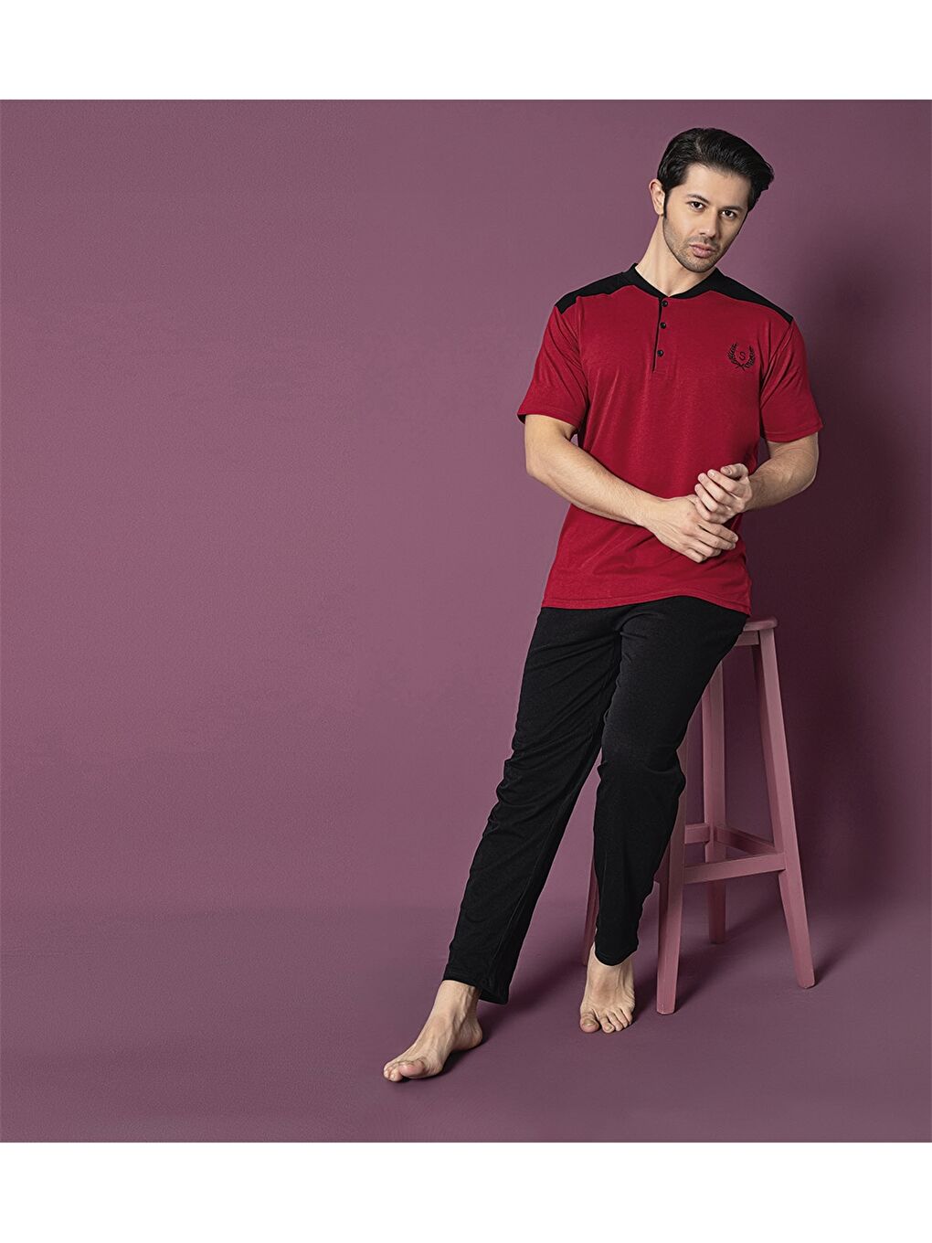 Kırmızı Standart Kalıp Erkek Pijama Takımı