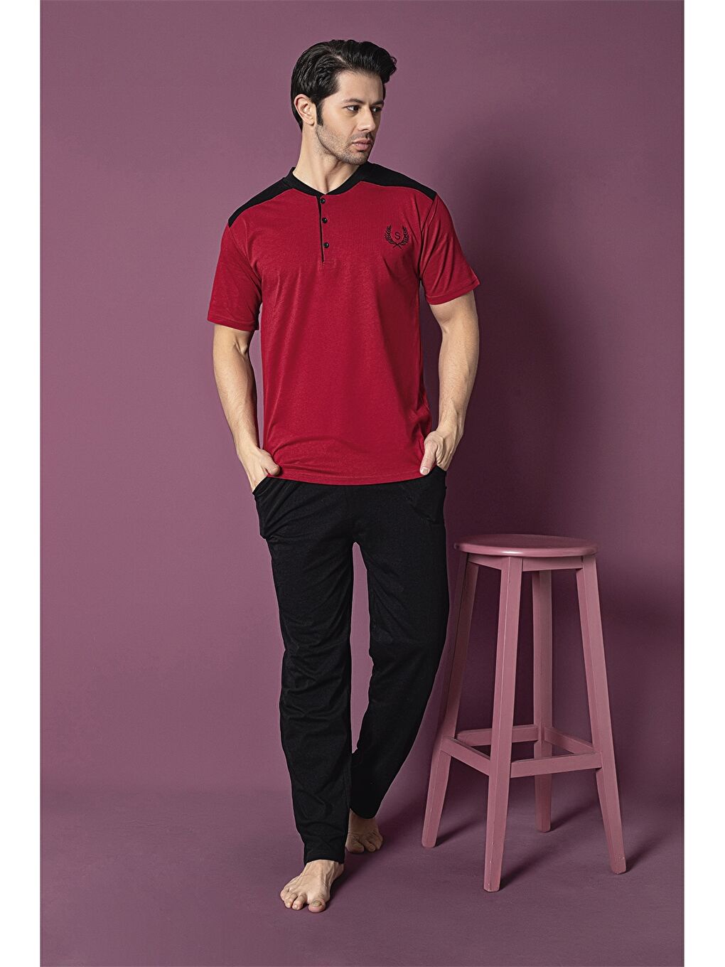 Kırmızı Standart Kalıp Erkek Pijama Takımı-1