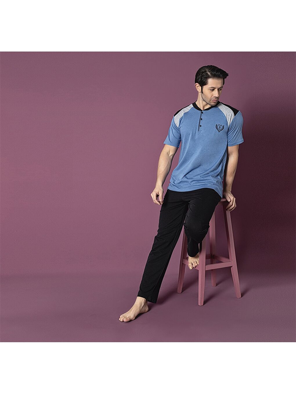 Mavi Standart Kalıp Erkek Pijama Takımı