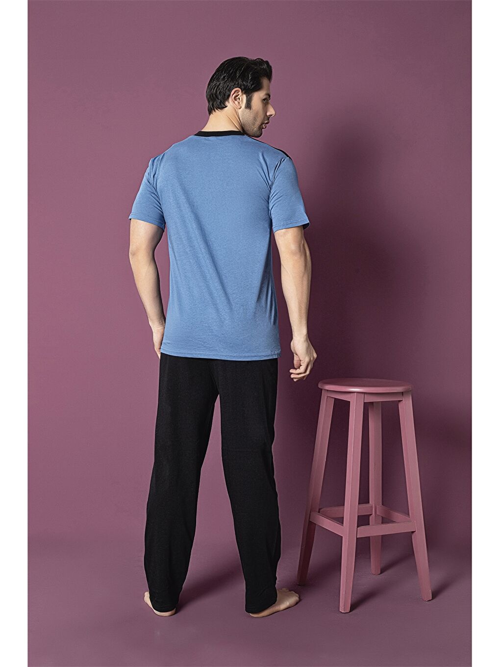 Mavi Standart Kalıp Erkek Pijama Takımı-1