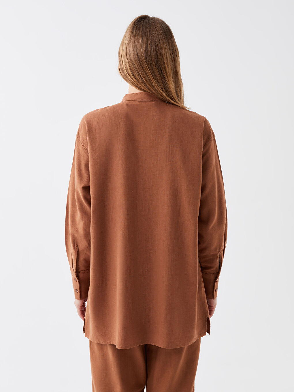 Grandad Collar Long Sleeve Linen Blend Women's Tunic-4