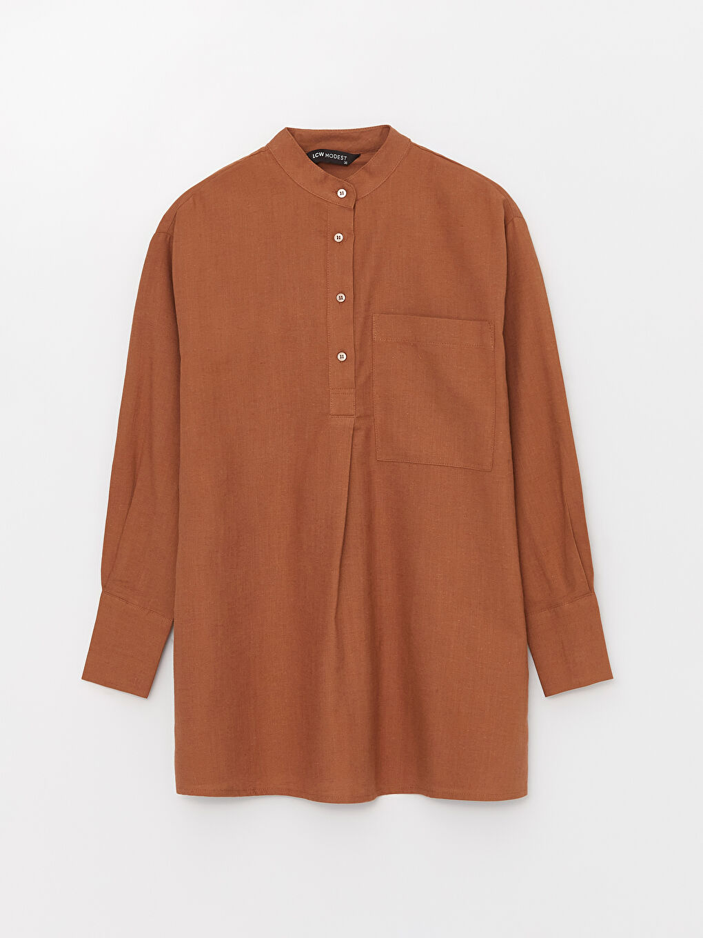 Grandad Collar Long Sleeve Linen Blend Women's Tunic-5