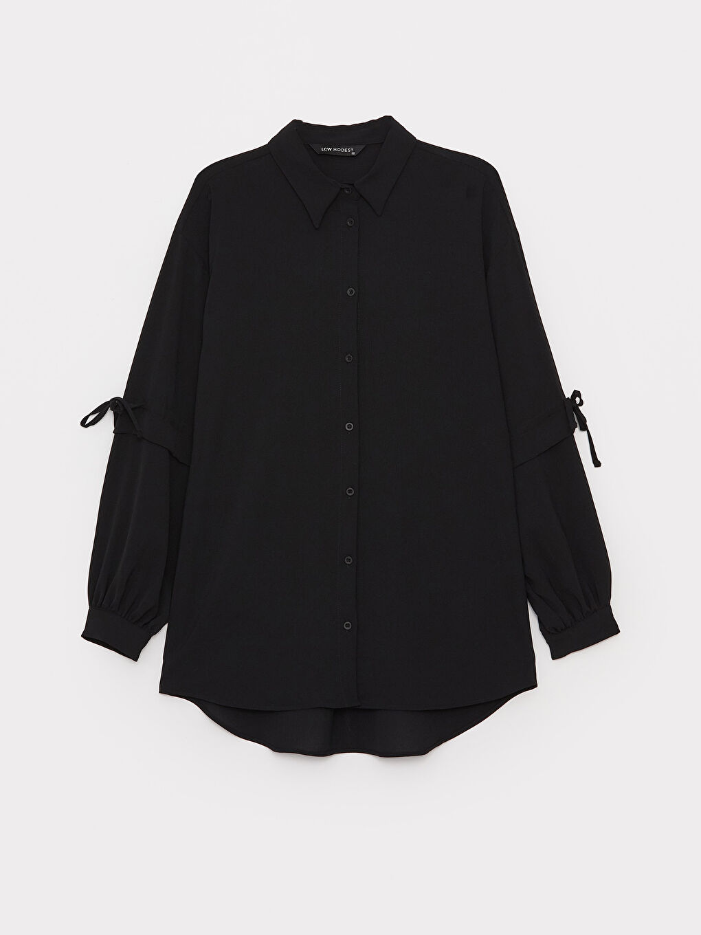 Siyah Düz Uzun Kollu Oversize Kadın Gömlek Tunik-5